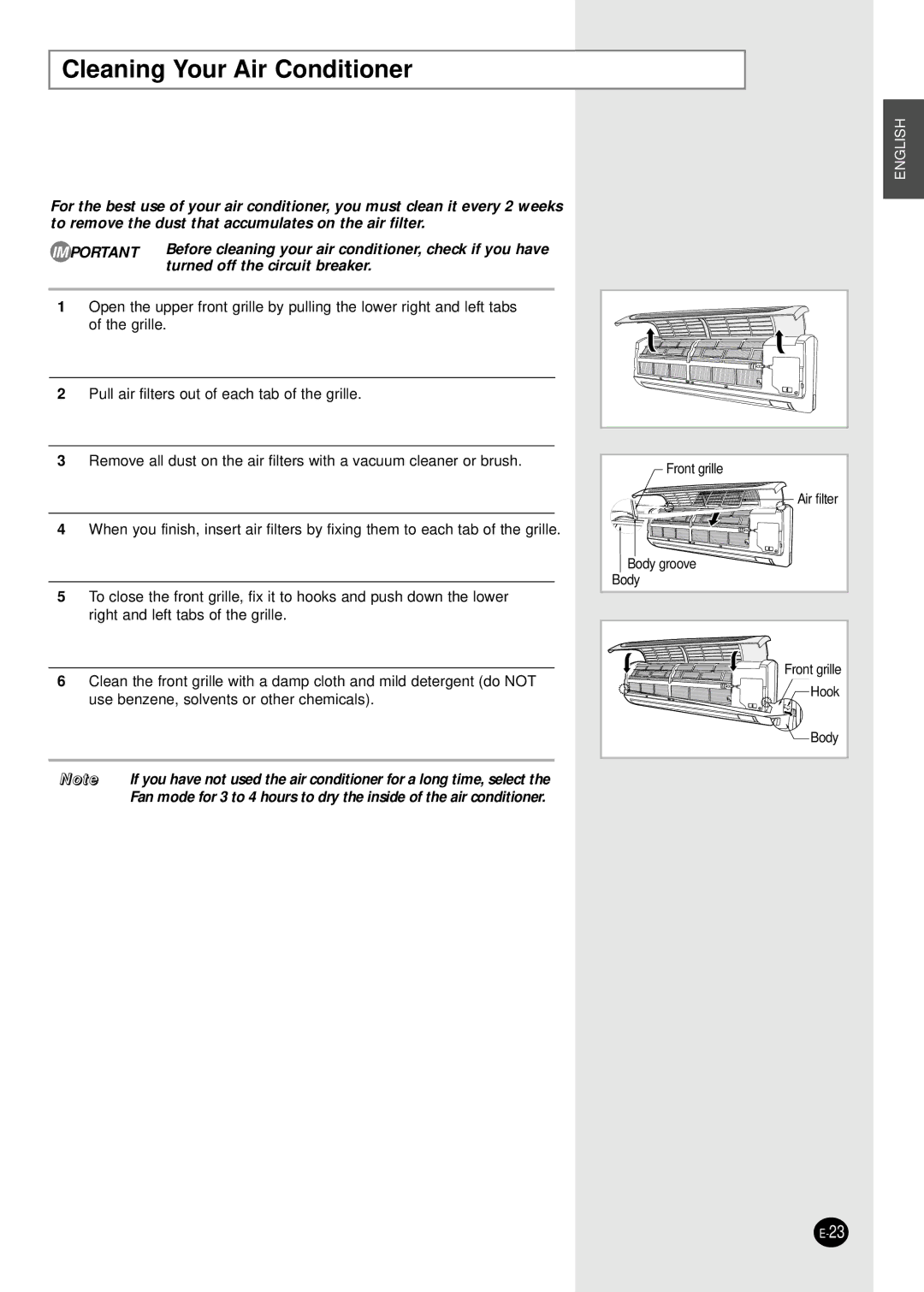 Samsung AST18WJWE/HAC, AST18WJWE/MID, AST18WJWE/XSG manual Cleaning Your Air Conditioner, Turned off the circuit breaker 