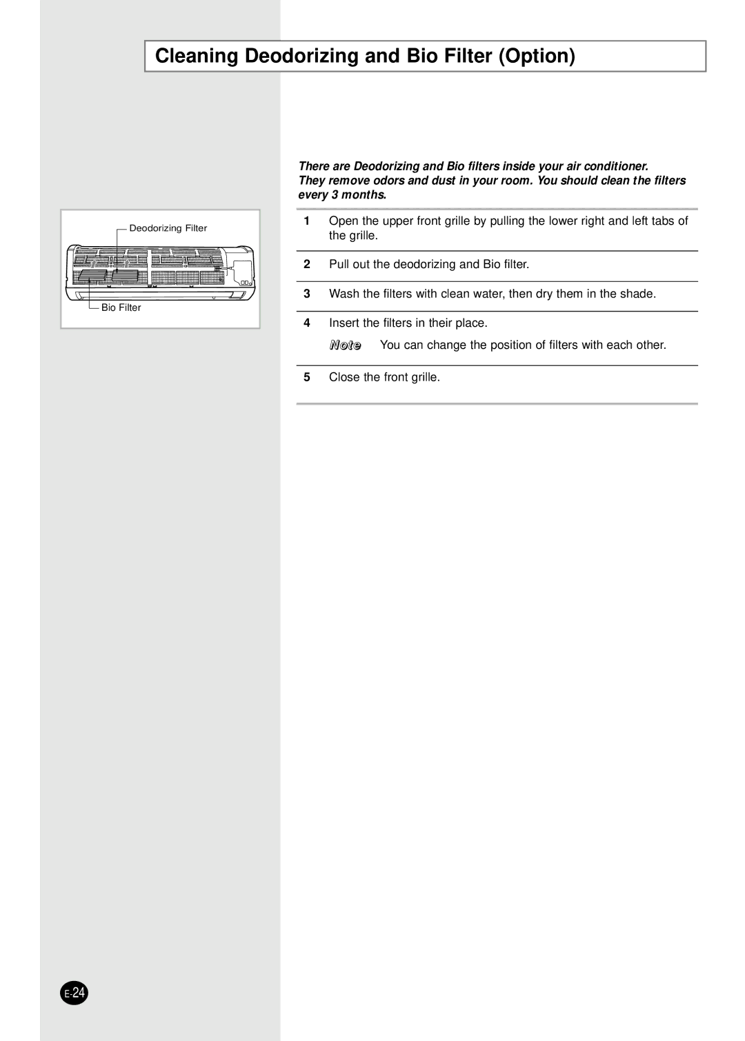 Samsung AST18WJWE/MID, AST18WJWE/XSG, AST24W6WE/XSG, AST18WJWE/HAC manual Cleaning Deodorizing and Bio Filter Option 