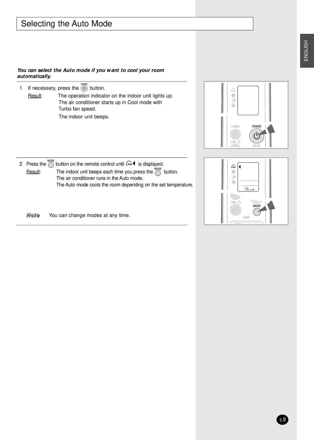 Samsung AST18WJWE/XSG, AST18WJWE/MID, AST24W6WE/XSG, AST18WJWE/HAC manual Selecting the Auto Mode 