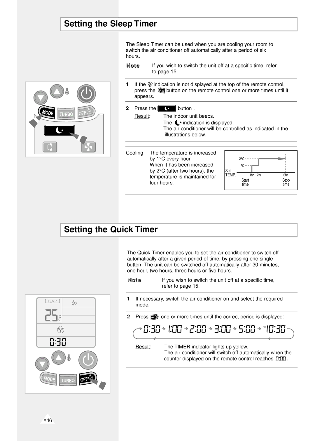 Samsung AS24B1(B2)QE/B, AST24A1(A2)QE/B, AST18A1(A2)QE/B, AST24B1(B2)QE/B Setting the Sleep Timer, Setting the Quick Timer 