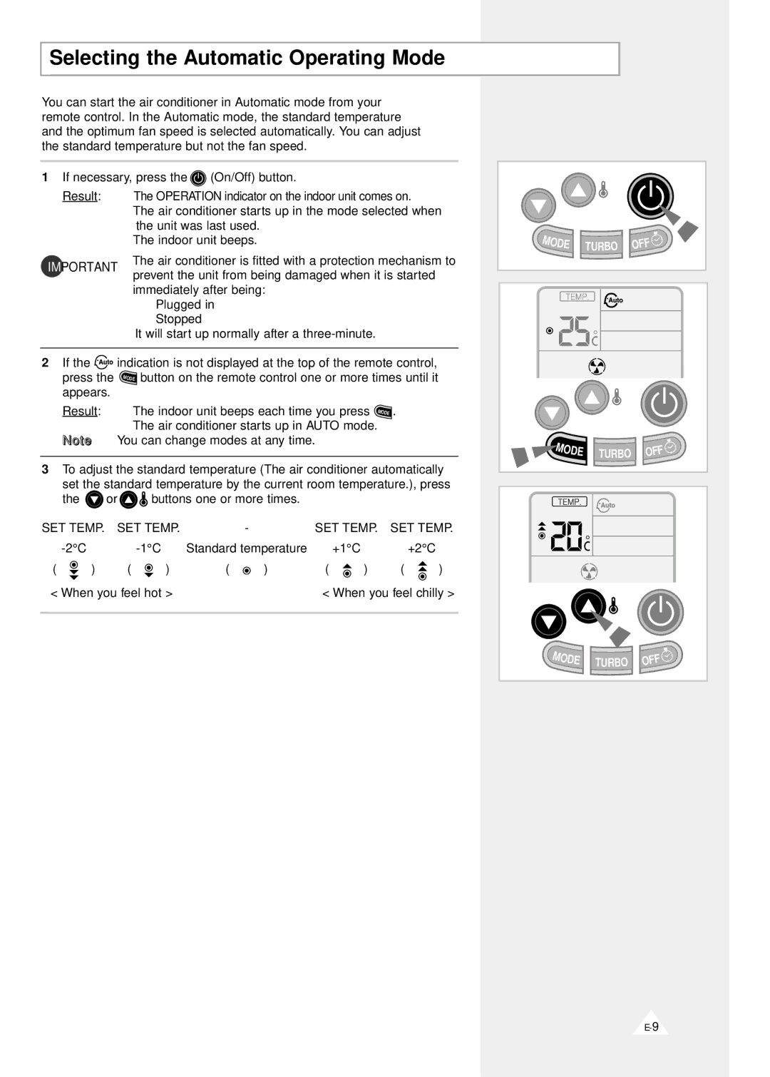 Samsung SC18ZV, AST24A1(A2)QE/B, AST18A1(A2)QE/B, AST24B1(B2)QE/B, AS18B1(B2)QE/B manual Selecting the Automatic Operating Mode 