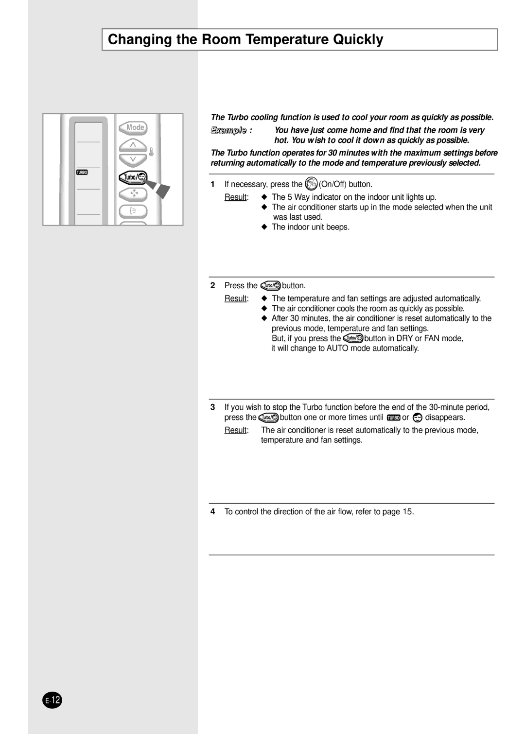 Samsung AST24A6RE/AFR, AST24A5RE/XEH manual Changing the Room Temperature Quickly 