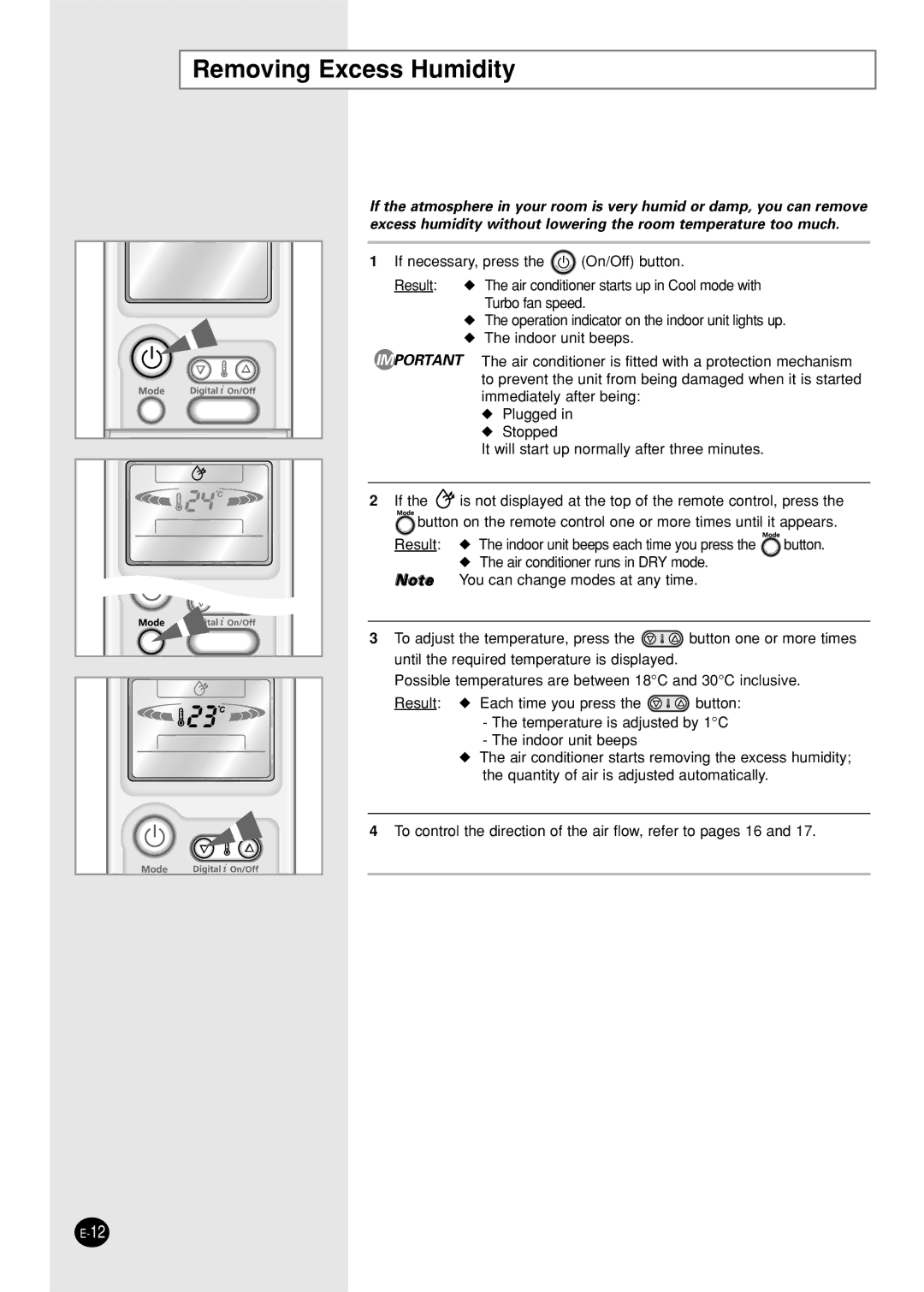 Samsung IAST18P0GEAMIG, AST24P6GBA-UMG, AST24P6GBA/UMG, AST18P0GEA-MID, AST12P4GE-MID, AST18P0GBA/UMG Removing Excess Humidity 