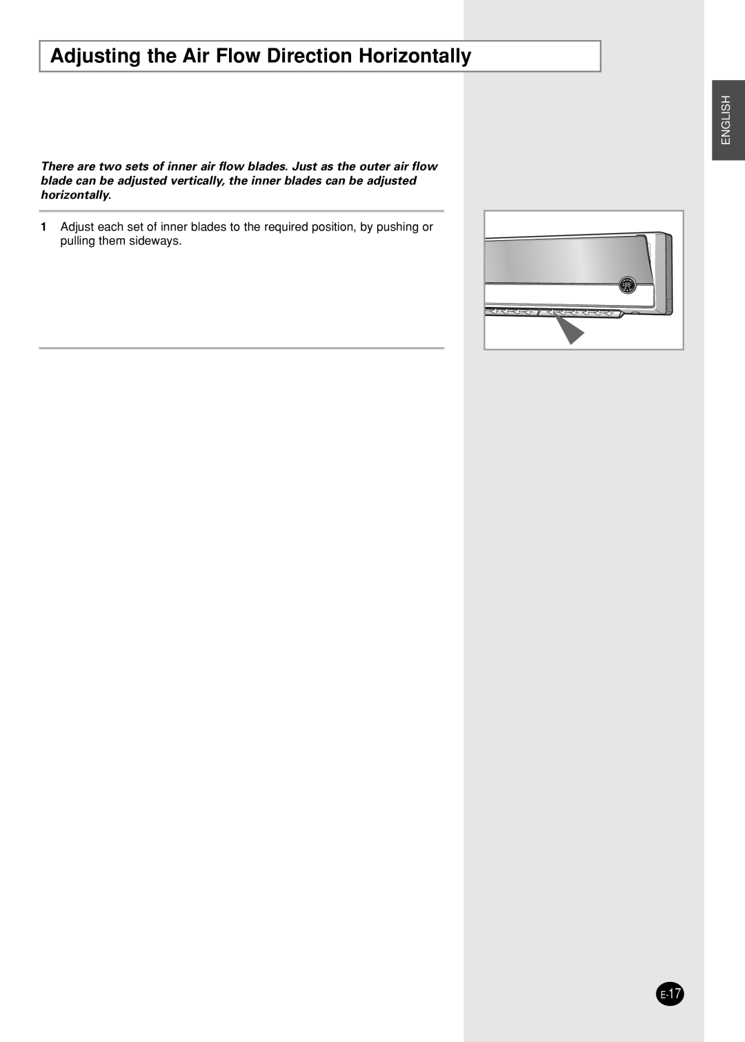 Samsung AST18P0GBA-UMG, AST24P6GBA-UMG, AST24P6GBA/UMG, IAST18P0GEAMIG manual Adjusting the Air Flow Direction Horizontally 