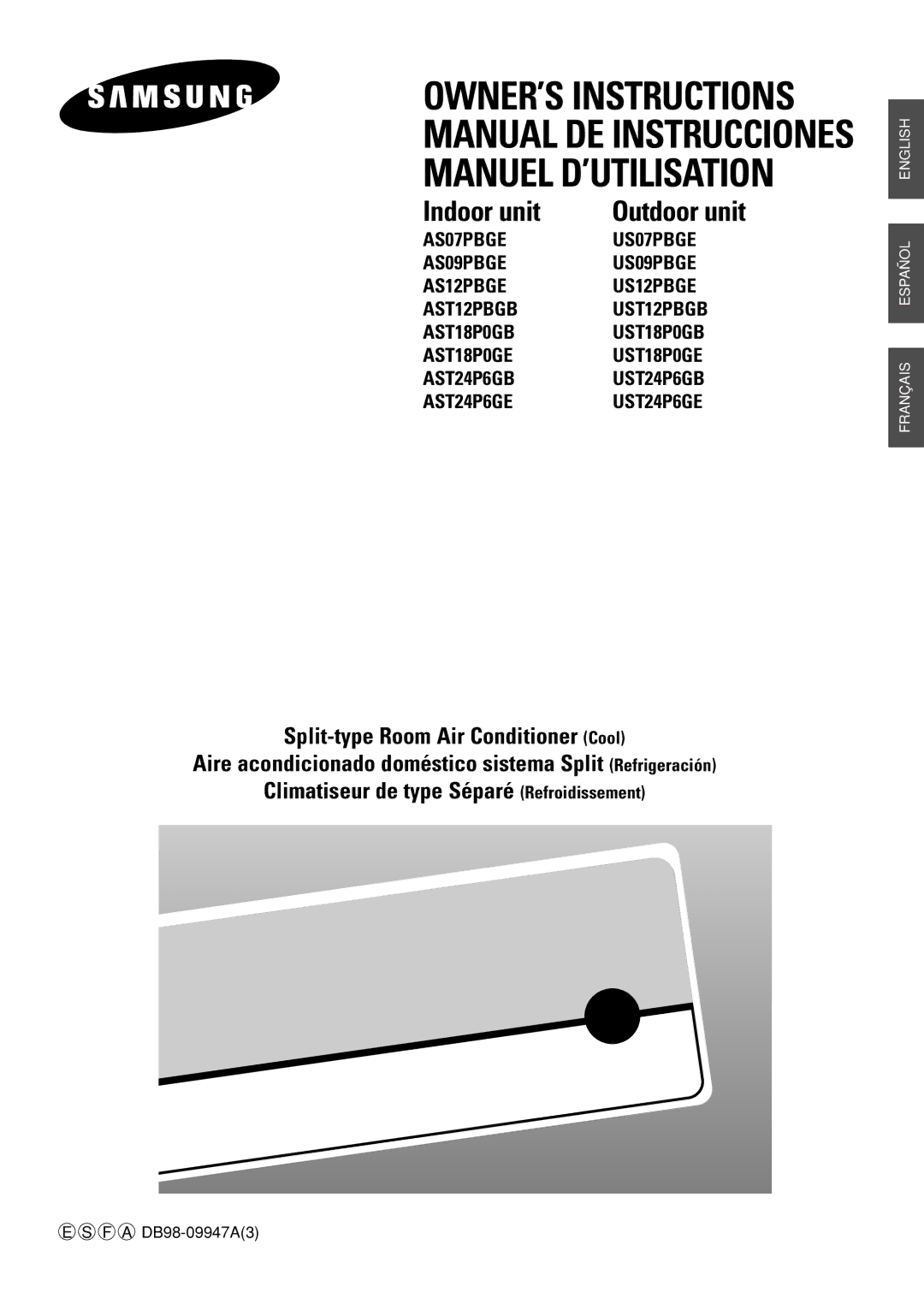 Samsung AST18P0GB/UMG, AST24P6GB/UMG, AST12PBGB/UMG, AST18P0GE/MID manual Indoor unit 