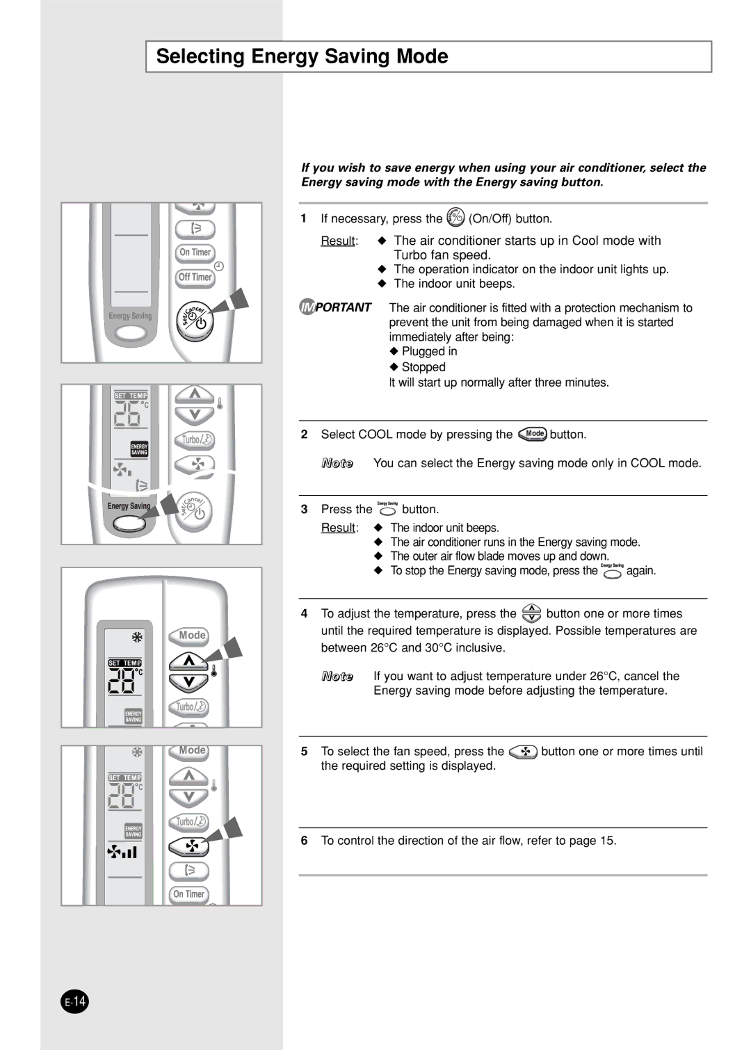 Samsung XUST18S0GEAMIG, AST24S6GEA-HAC, AST12S4GE-HAC, IAST12S4GE-MID, IAST18S0GEAMIG manual Selecting Energy Saving Mode 