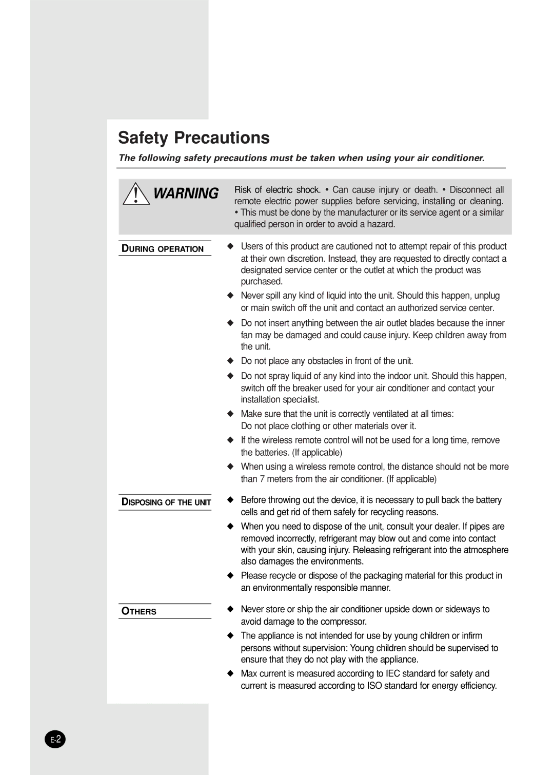 Samsung IAST12S4GE-MID, AST24S6GEA-HAC, AST12S4GE-HAC, IAST18S0GEAMIG, IAST24S6GEAMIG, UST18S0GBA/MOC manual Safety Precautions 