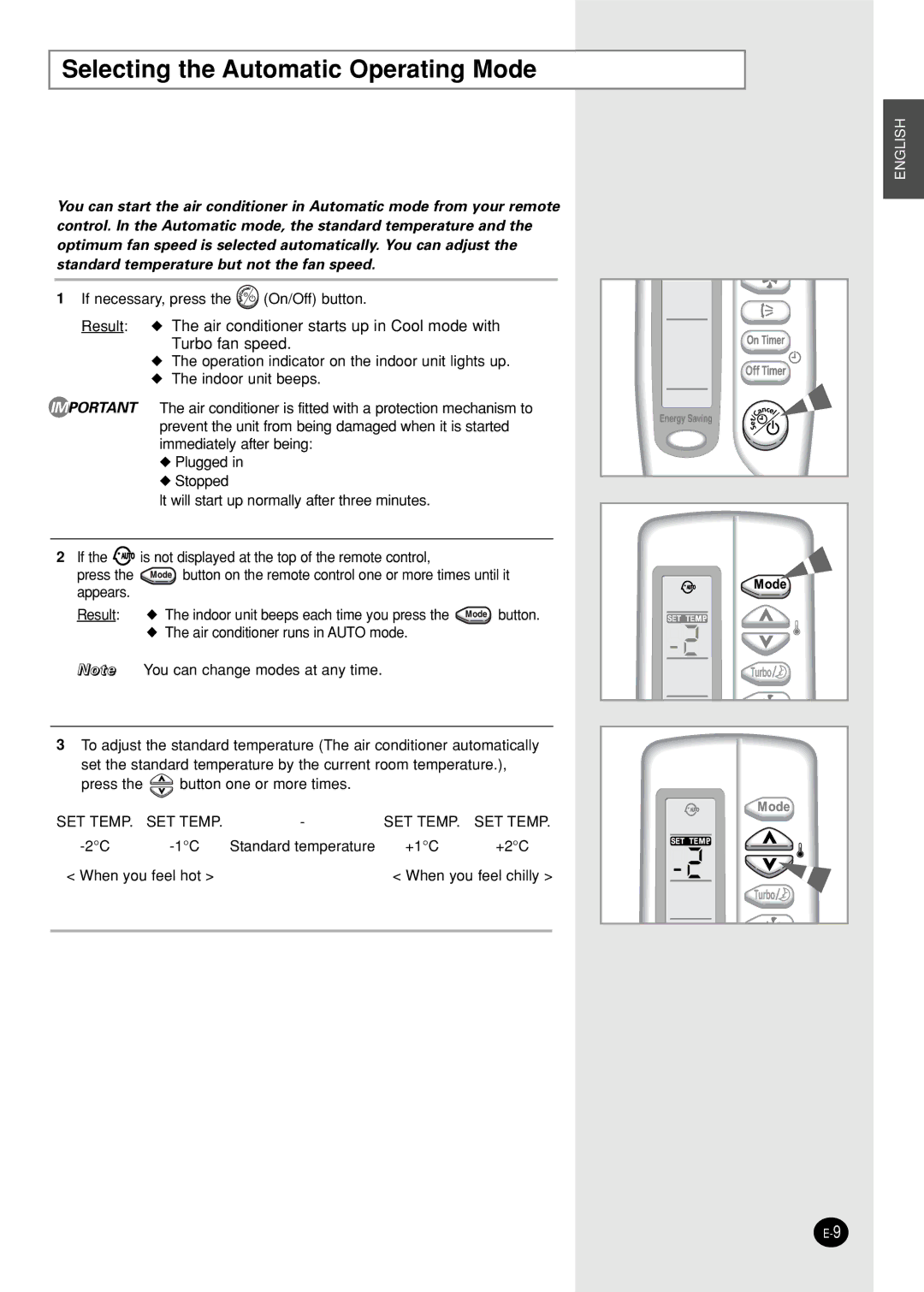 Samsung AST24S6GEA-HAC, AST12S4GE-HAC, IAST12S4GE-MID, IAST18S0GEAMIG manual Selecting the Automatic Operating Mode 