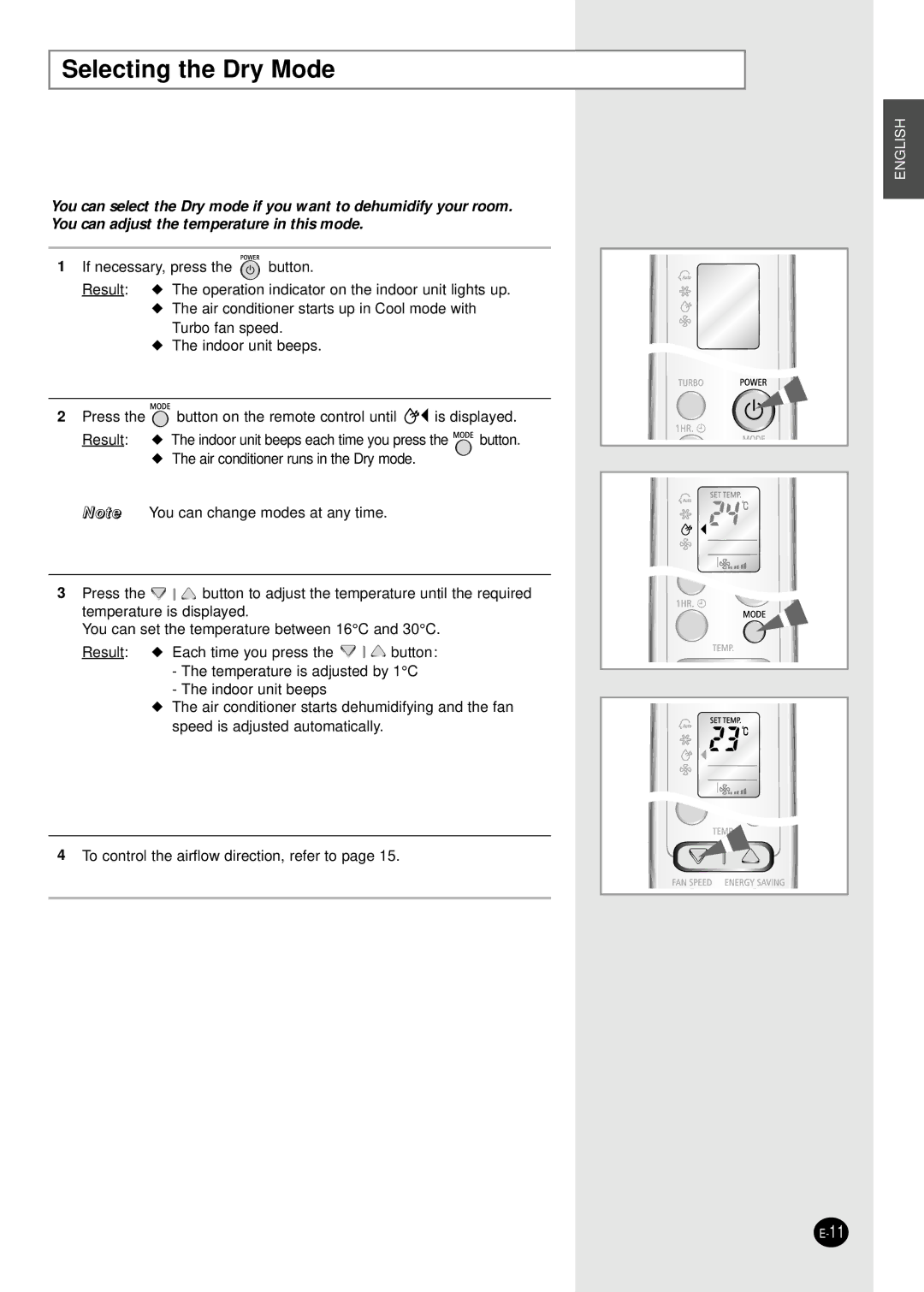 Samsung IAST18WJWB/MOC, AST24W6WB/UMG, AST18WJWB/UMG manual Selecting the Dry Mode 