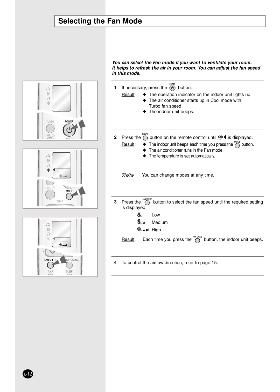 Samsung AST24W6WB/UMG, AST18WJWB/UMG, IAST18WJWB/MOC manual Selecting the Fan Mode 