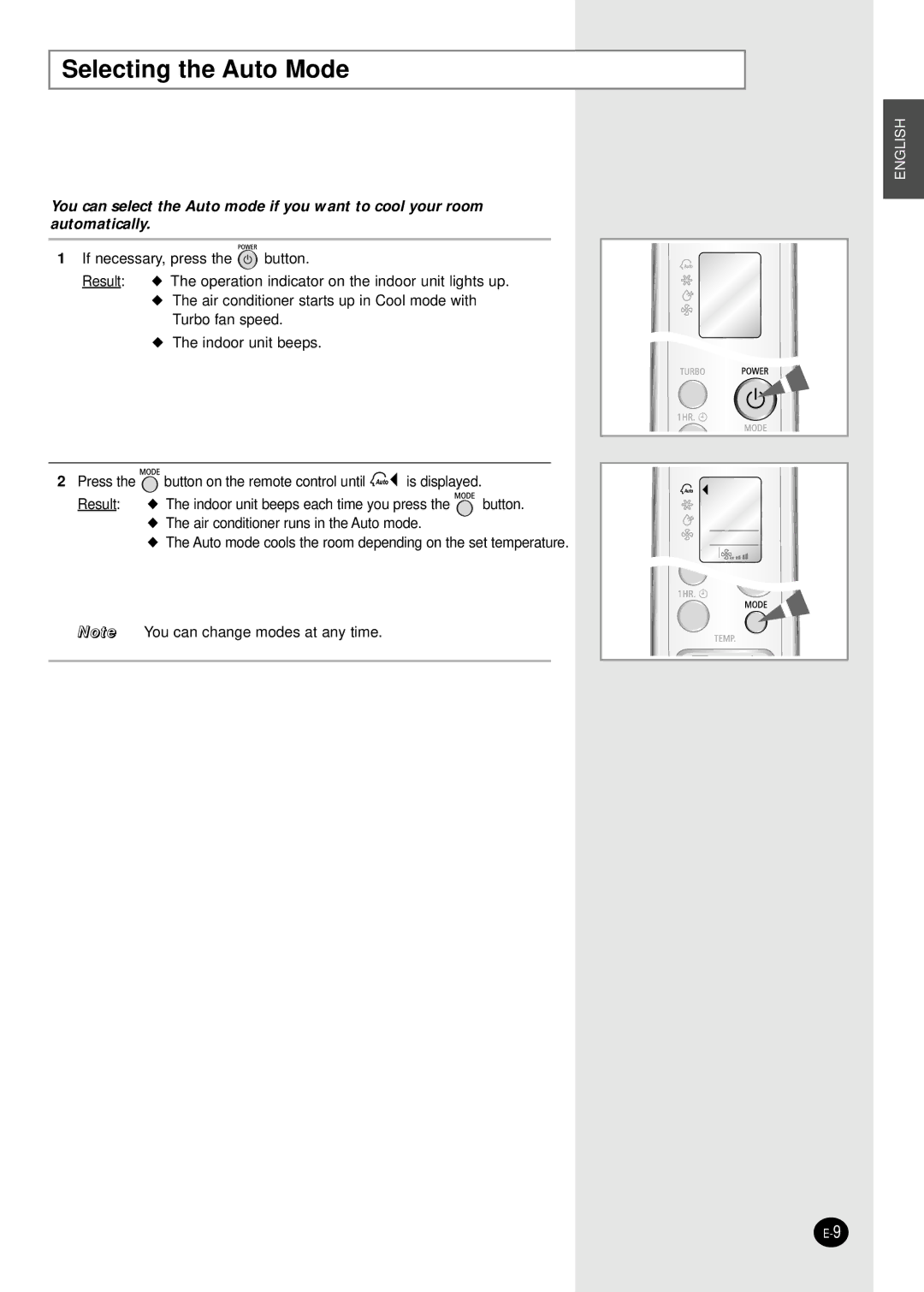 Samsung AST24W6WB/UMG, AST18WJWB/UMG, IAST18WJWB/MOC manual Selecting the Auto Mode 