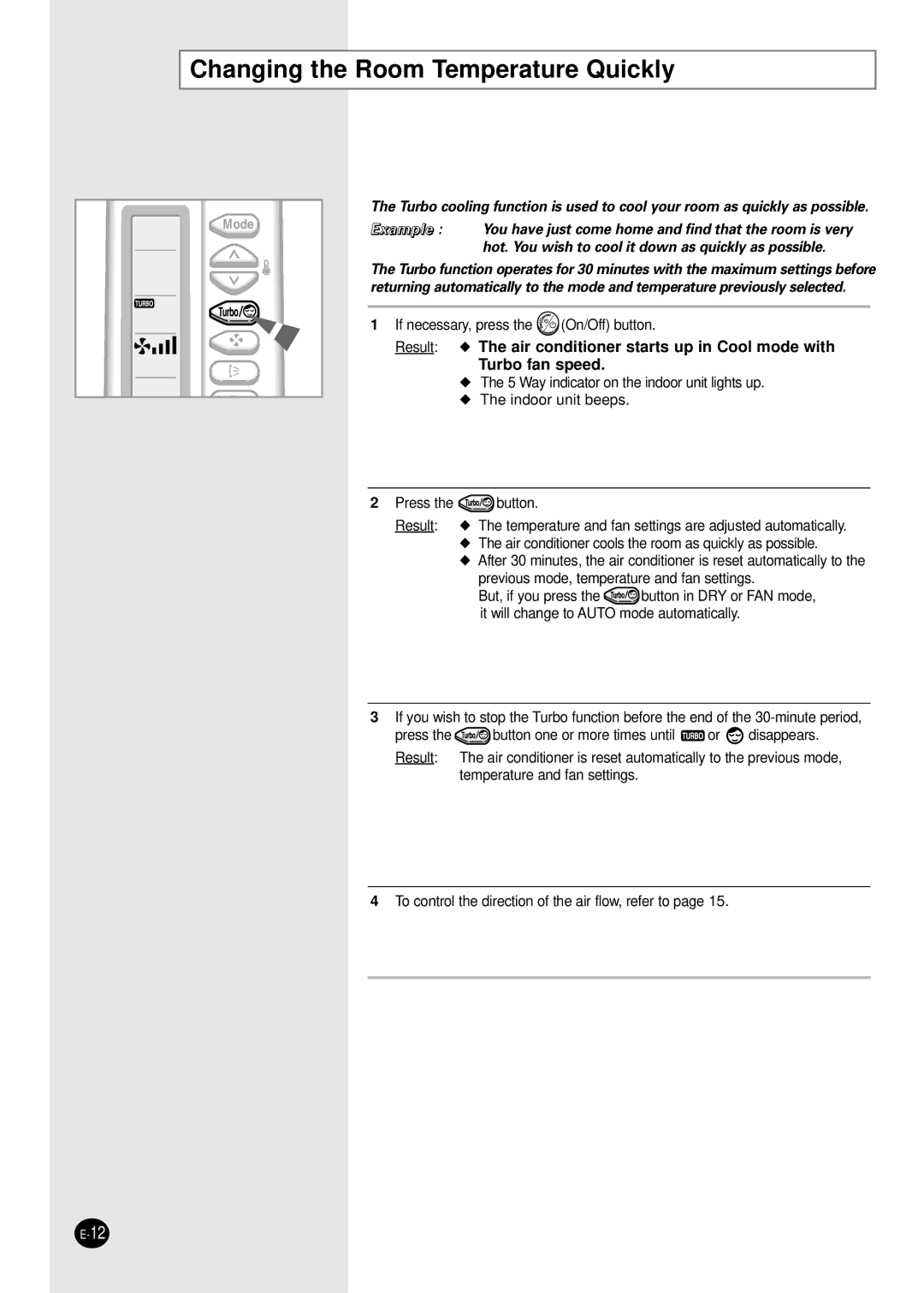 Samsung AST30C2BB/MOC, AST30C2BB/UMG, AST30C2BB-UMG manual Changing the Room Temperature Quickly 