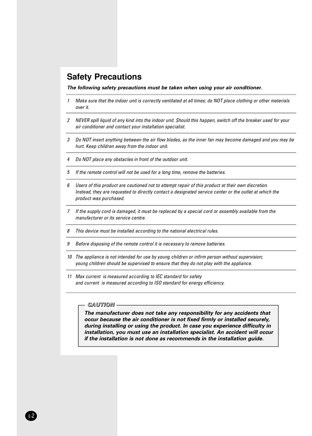 Samsung AST30C2BB-UMG, AST30C2BB/MOC, AST30C2BB/UMG manual Safety Precautions 