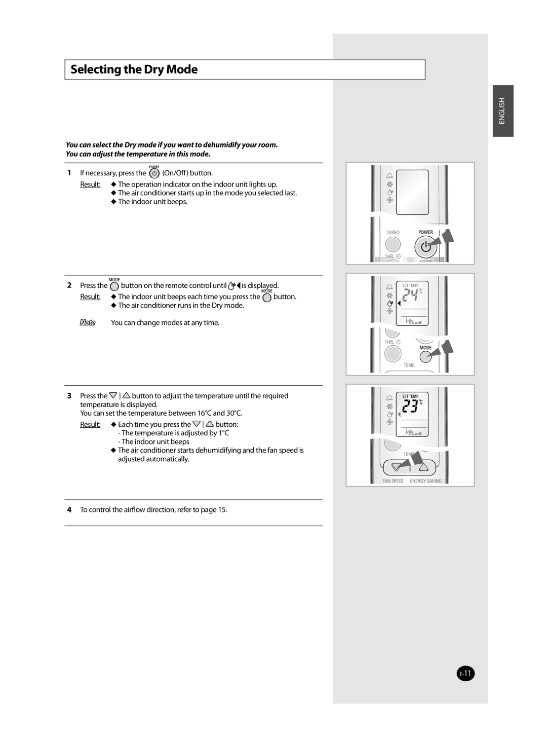 Samsung AST36WRWB/UMG manual Selecting the Dry Mode 