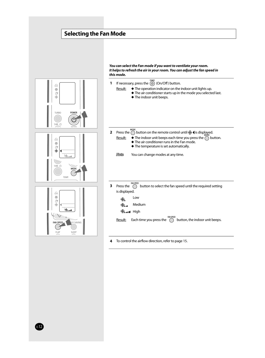 Samsung AST36WRWB/UMG manual Selecting the Fan Mode 