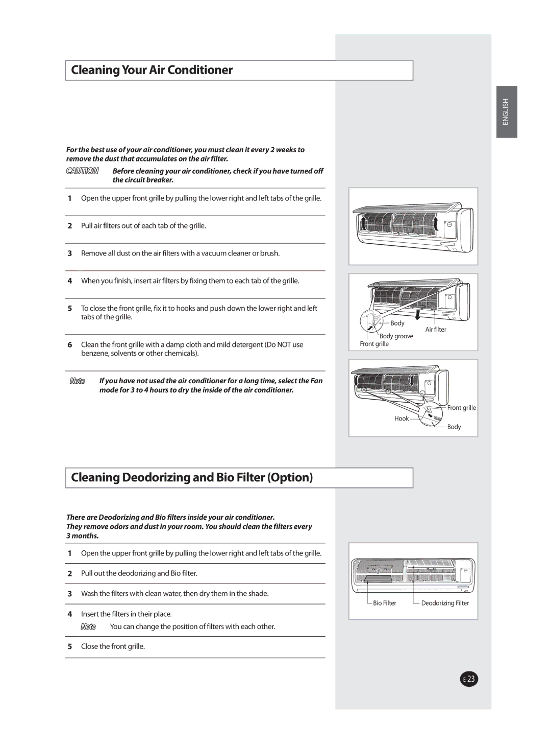 Samsung AST36WRWB/UMG manual Cleaning Your Air Conditioner, Cleaning Deodorizing and Bio Filter Option 