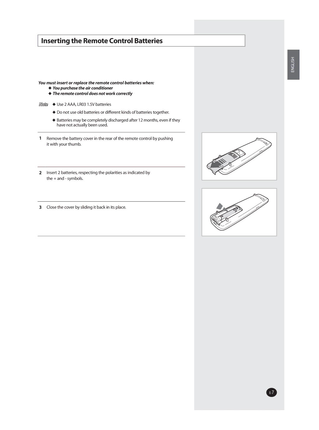 Samsung AST36WRWB/UMG manual Inserting the Remote Control Batteries 