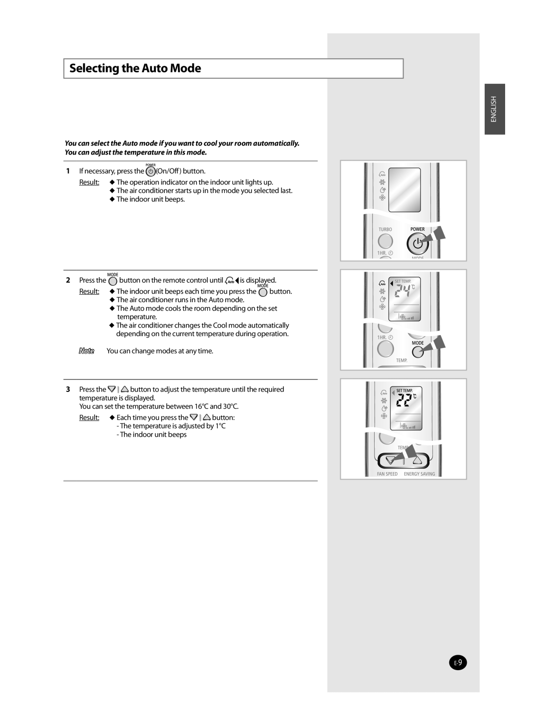 Samsung AST36WRWB/UMG manual Selecting the Auto Mode 