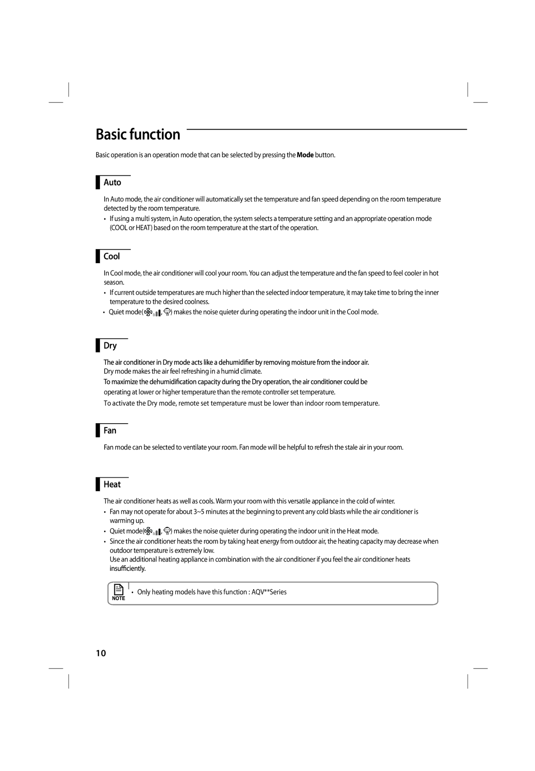 Samsung ASV10PSPNXEA, ASV13PSPNXEA, ASV18PSPXXEA, ASV18PUQNXEA, ASV10PUQNXEA, ASV13PUQNXEA, ASV13PUQXXEA manual Basic function 