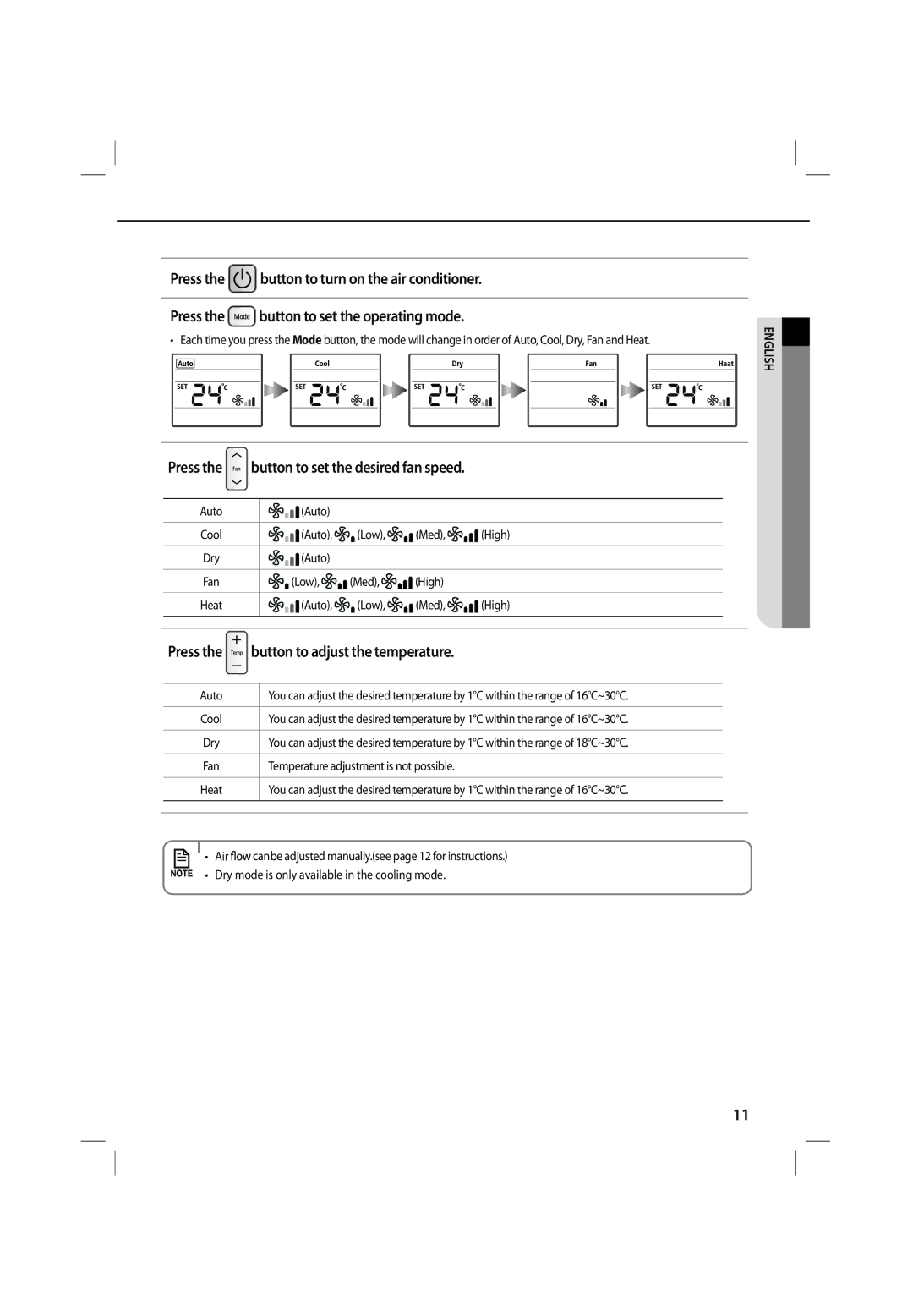 Samsung ASV10PUQXXEA, ASV13PSPNXEA, ASV18PSPXXEA, ASV18PUQNXEA, ASV10PUQNXEA manual Press, Button to adjust the temperature 