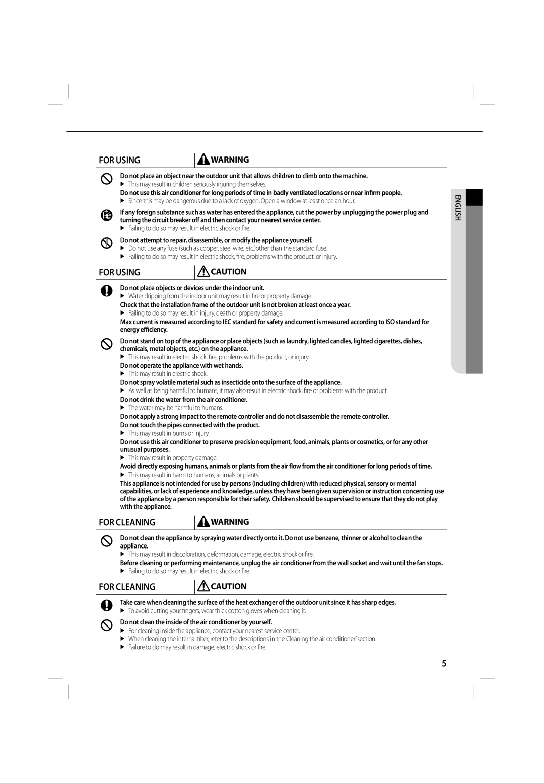 Samsung ASV13PUQXXEA, ASV13PSPNXEA, ASV18PSPXXEA, ASV18PUQNXEA, ASV10PUQNXEA, ASV13PUQNXEA, ASV18PUQXXEA manual For Cleaning 