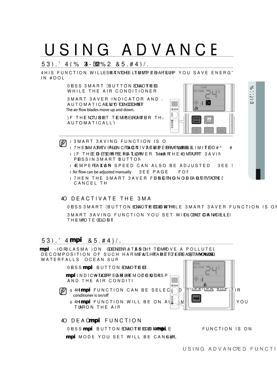 Samsung ASV18ESLXXEA manual Using the Smart Saver Function, Using the Function, To deactivate the Smart Saver function 