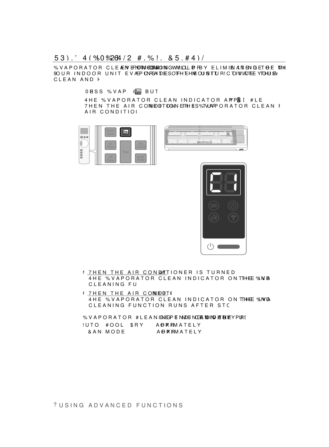 Samsung ASV13ESLXXEA, ASV24ESLNXEA, ASV10ESLNXEA, ASV10ESLXXEA, ASV24ESLNXST, ASV24ESLXXEA Using the Evaporator Clean Function 