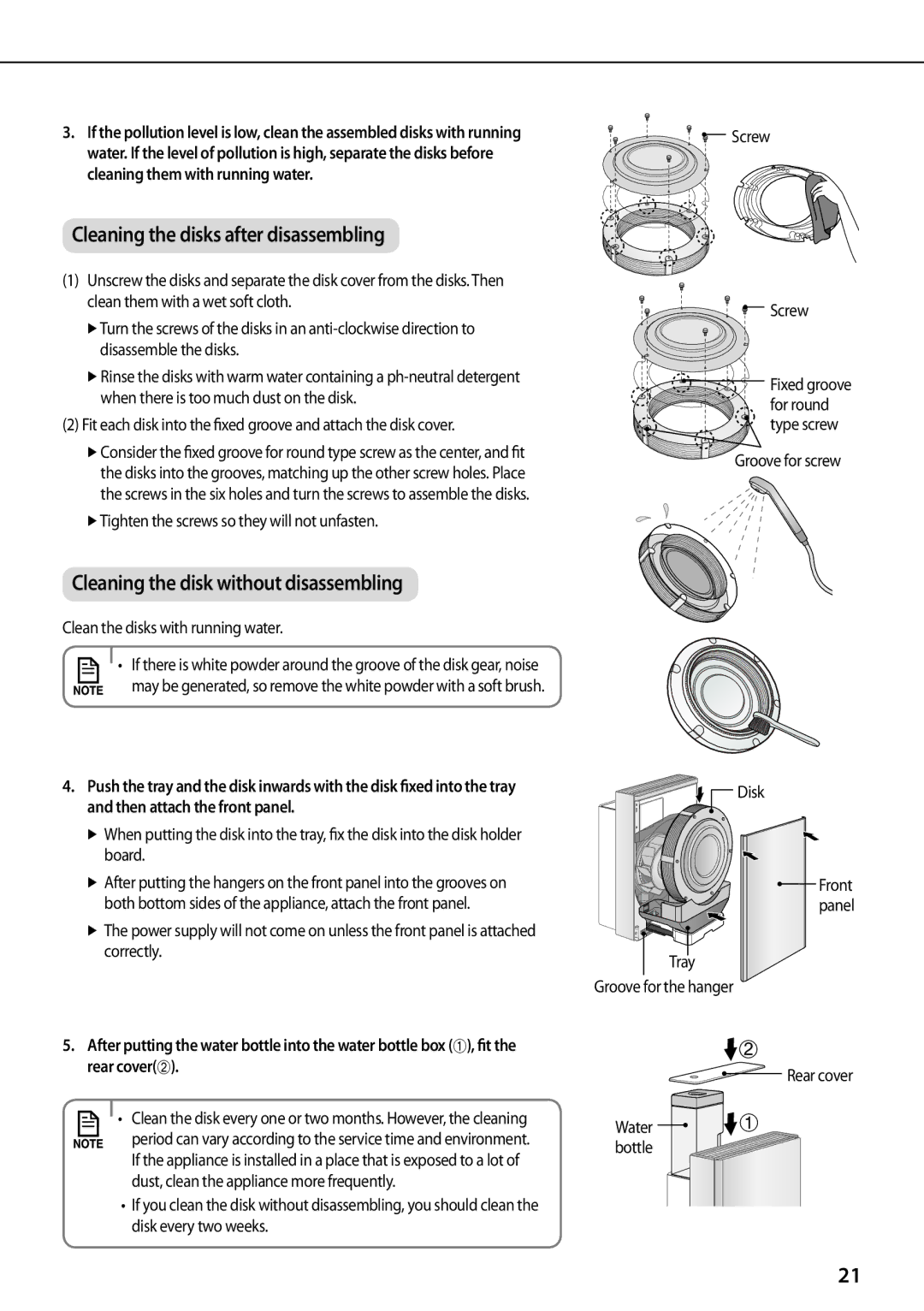 Samsung AU170APSGSER manual  Tighten the screws so they will not unfasten, Clean the disks with running water, For round 