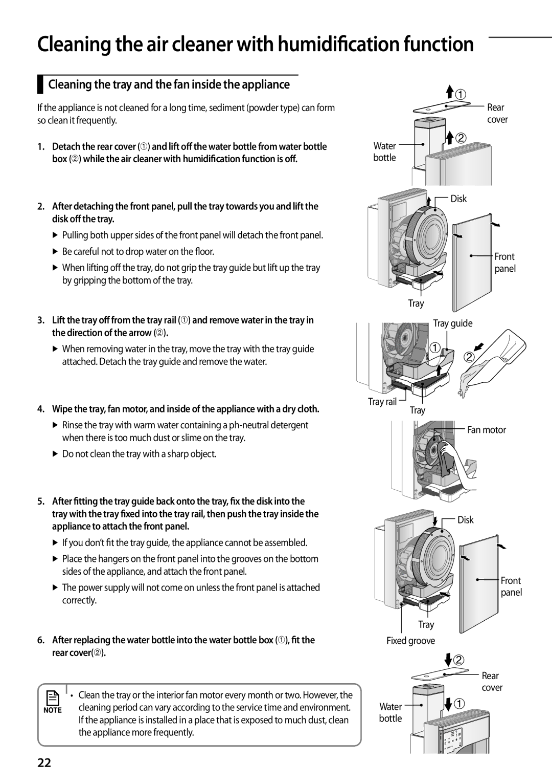 Samsung AU170APSGSER manual Cleaning the tray and the fan inside the appliance 