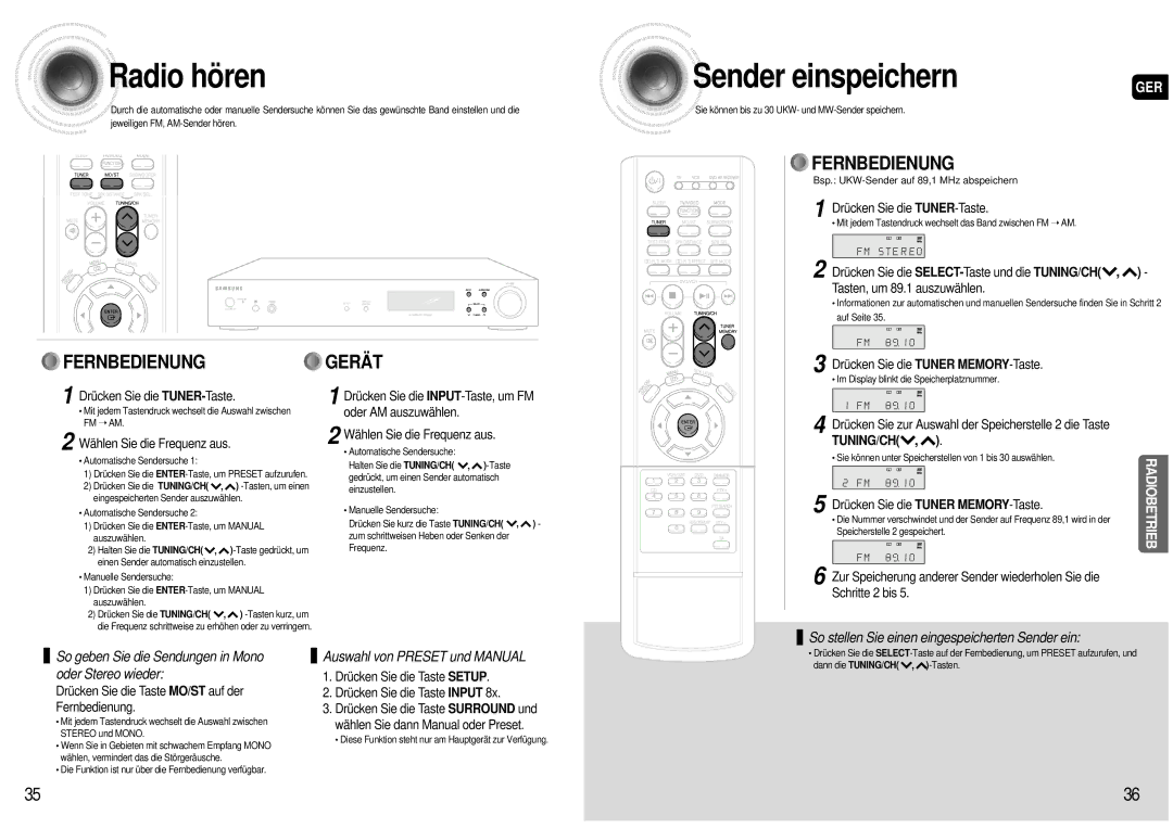 Samsung AV-R600R/ELS manual Radio hö ren 