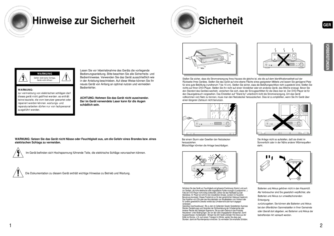 Samsung AV-R600R/ELS manual Sicherheit 