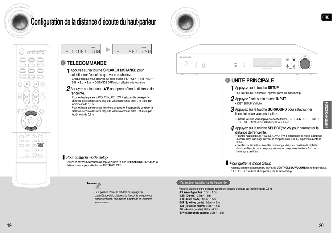 Samsung AV-R601R/ELS manual Appuyez 2 fois sur la touche Input, Paramétrer la distance de lenceinte, Dist Setup saffiche 