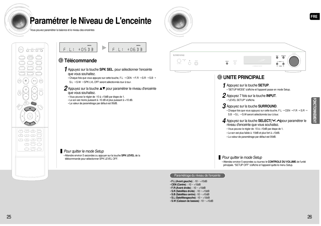 Samsung AV-R601R/ELS manual Paramétrer le Niveau de Lenceinte, Pour paramétrer le, Appuyez sur la touche Select 