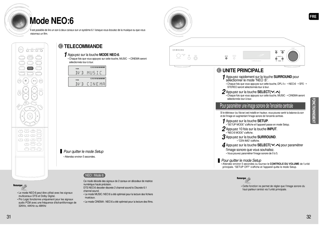 Samsung AV-R601R/ELS manual Appuyez sur la touche Mode NEO6, Appuyez 10 fois sur la touche Input, NEO Mode 