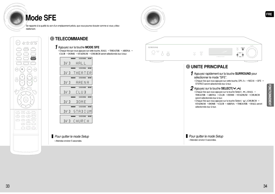 Samsung AV-R601R/ELS manual Appuyez sur la touche Mode SFE 