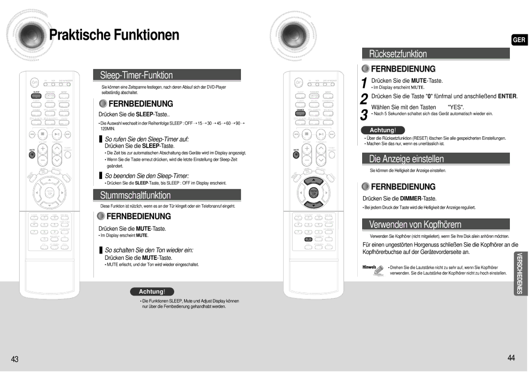 Samsung AV-R601R/ELS manual Praktische Funktionen, Drücken Sie die SLEEP-Taste, Drücken Sie die MUTE-Taste 