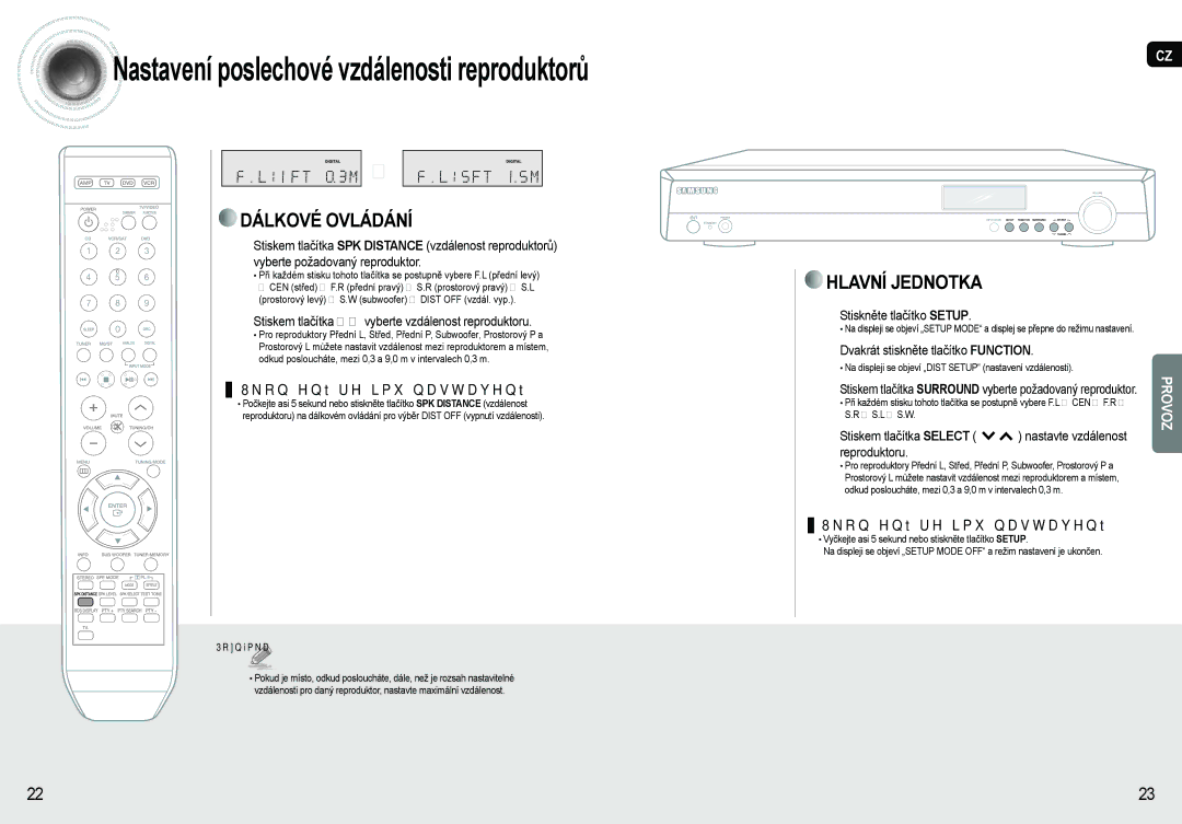 Samsung AV-R620R/XEO manual Stiskem tlačítka  vyberte vzdálenost reproduktoru, Dvakrát stiskněte tlačítko Function 