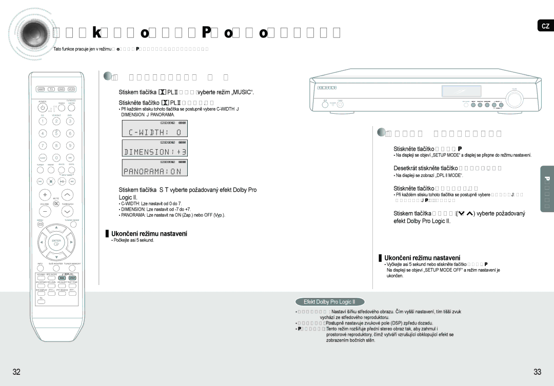 Samsung AV-R620R/XEO manual Efekt Dolby Pro Logic, Desetkrát stiskněte tlačítko Function 