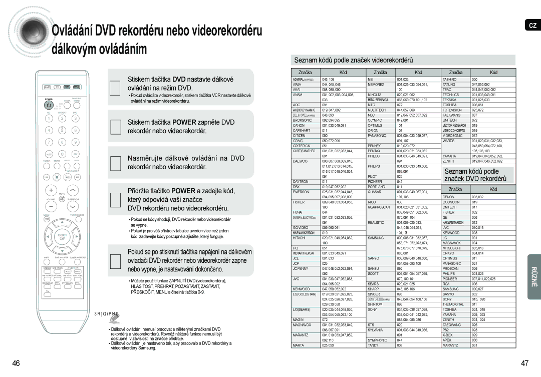 Samsung AV-R620R/XEO manual Ovládání na režim DVD, Rekordér nebo videorekordér, Nasměrujte dálkové ovládání na DVD 