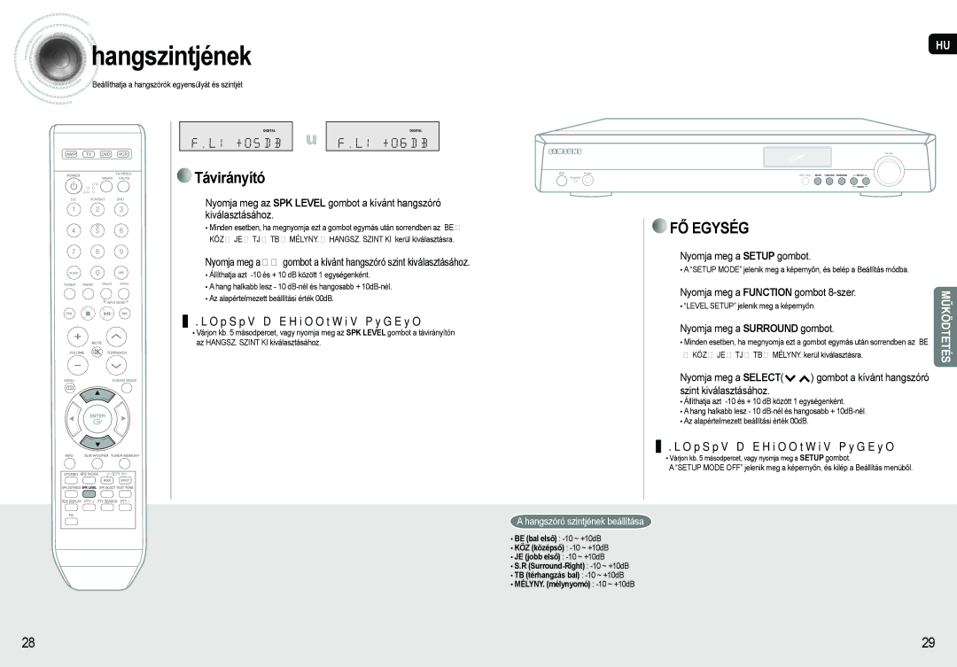 Samsung AV-R620R/XEO manual Hangszintjének, Nyomja meg a Function gombot 8-szer, Level Setup jelenik meg a képernyőn 