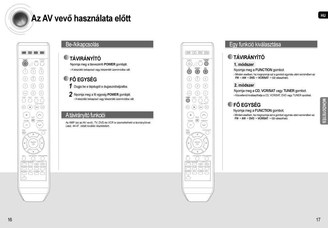 Samsung AV-R620R/XEO manual Az AV vevő használata előtt, Módszer, Nyomja meg a Function gombot 