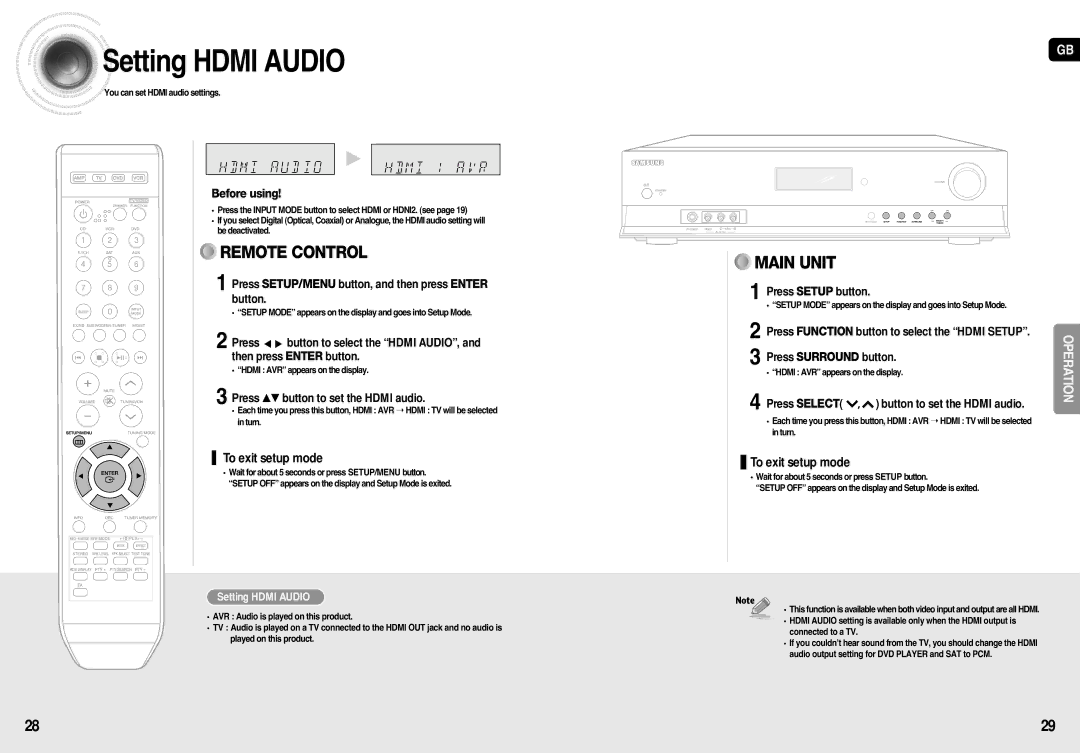 Samsung AV-R710R/ELS, HT-AS710R/ELS manual Setting Hdmi Audio, Press …† button to set the Hdmi audio, Press Surround button 