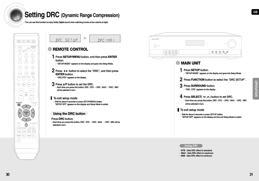 Samsung HT-AS710R/ELS, AV-R710R/ELS, HT-AS710R/XEU manual Using the DRC button 