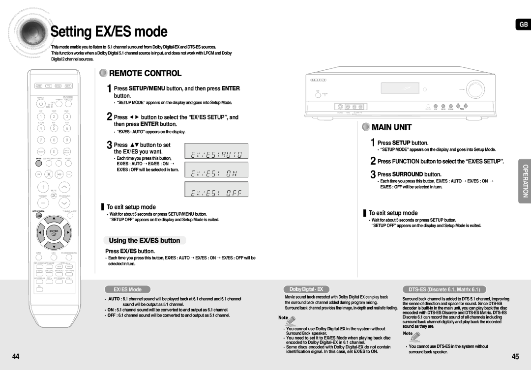 Samsung HT-AS710R/XEU, AV-R710R/ELS, HT-AS710R/ELS manual Setting EX/ES mode, Using the EX/ES button, Press EX/ES button 