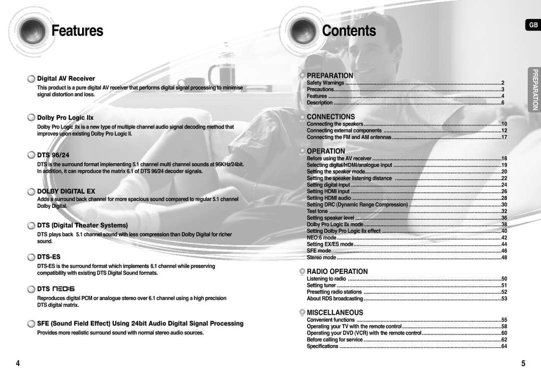 Samsung AV-R710R/ELS, HT-AS710R/ELS, HT-AS710R/XEU manual Features, Contents 