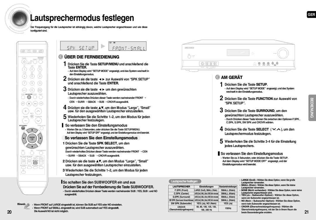 Samsung HT-AS710R/ELS, AV-R710R/ELS manual Lautsprechermodus festlegen, So verlassen Sie den Einstellungsmodus, SPK Setup 