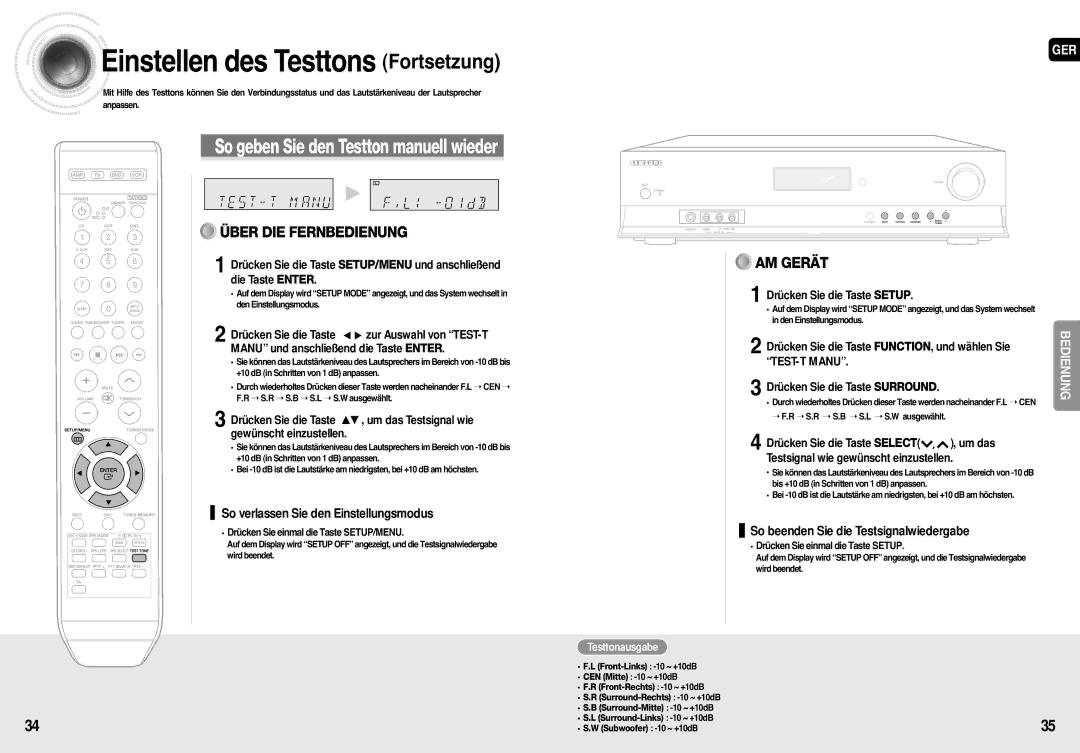 Samsung AV-R710R/ELS, HT-AS710R/ELS manual TEST-T Manu, Testtonausgabe 