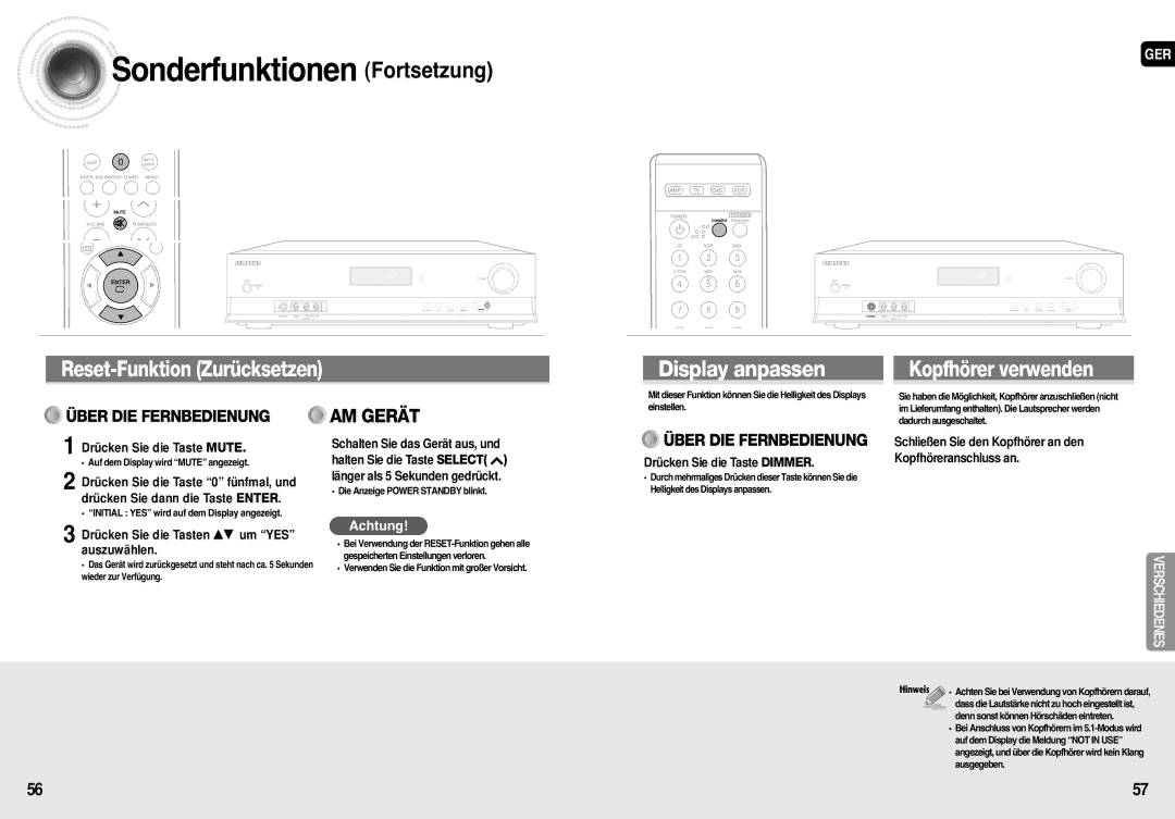 Samsung HT-AS710R/ELS Sonderfunktionen Fortsetzung, Drücken Sie die Taste Dimmer, Gespeicherten Einstellungen verloren 