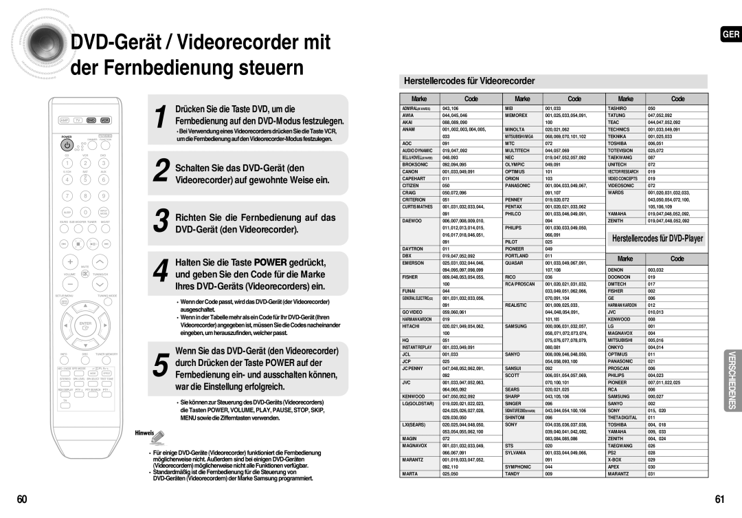 Samsung HT-AS710R/ELS, AV-R710R/ELS manual Videorecorder auf gewohnte Weise ein, Halten Sie die Taste Power gedrückt 