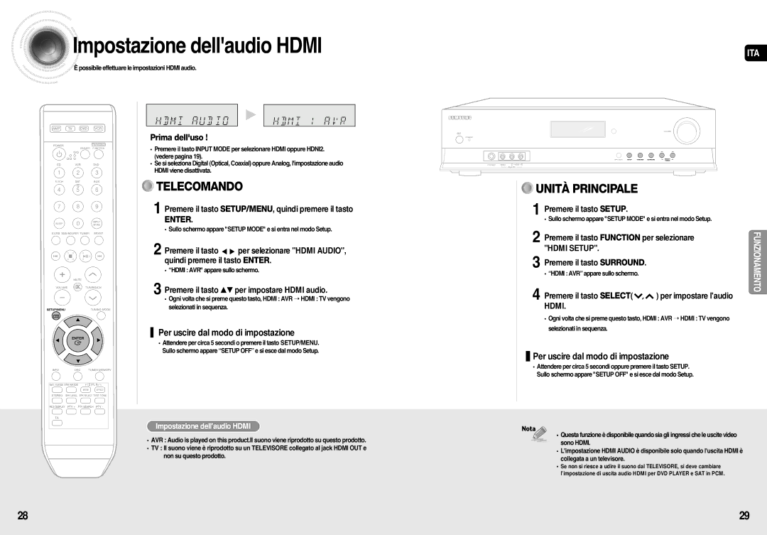 Samsung AV-R710R/ELS Impostazione dellaudio Hdmi, Premere il tasto …† per impostare Hdmi audio, Premere il tasto Surround 